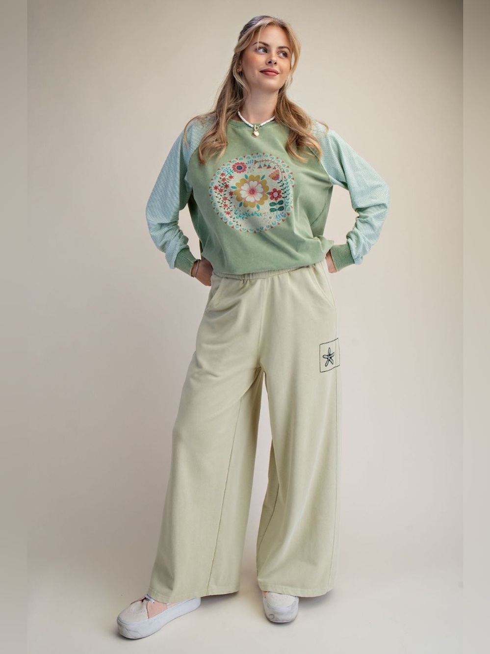B6 Easel Matcha Green Wide-Leg SweatPants